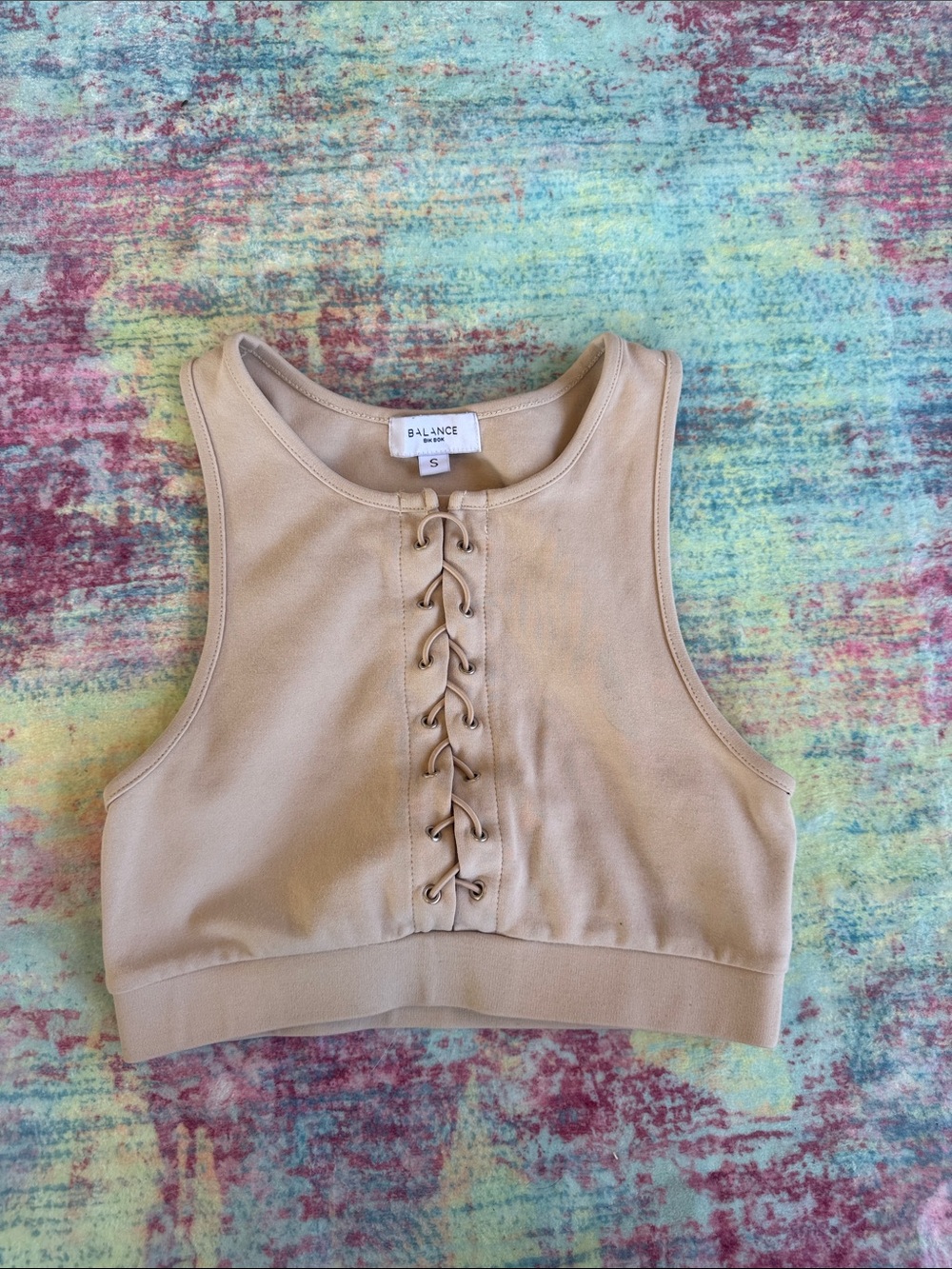 Balance Collection Lace-Up Crop Tank in Neutral Beige